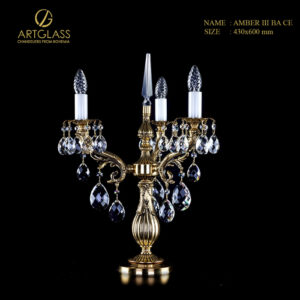 Đèn bàn pha lê AMBER III BRASS ANTIQUE CE 3 bóng 40W, thiết kế cổ điển sang trọng, chất liệu đồng thau mạ vàng kết hợp pha lê cao cấp từ CH Séc.