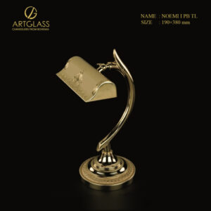 Mẫu đèn bàn NOEMI I POLISHED TL thiết kế uốn cong tinh xảo, chụp đèn kim loại mạ vàng sáng bóng, thể hiện đẳng cấp nghệ thuật Bohemia.