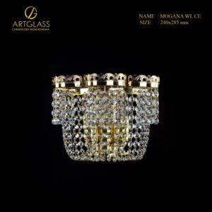 Đèn tường pha lê MOGANA WL CE 2 bóng 40W thiết kế từ đồng thau mạ vàng, kết hợp pha lê cao cấp mang đến vẻ sang trọng tinh tế cho không gian.