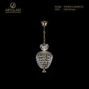 Mẫu đèn lồng pha lê VIVIEN I CHAIN CE treo trần 1 bóng 60W, ánh sáng phản chiếu qua pha lê cao cấp, phù hợp trang trí không gian cổ điển, quán cà phê hoặc sảnh tiếp khách.