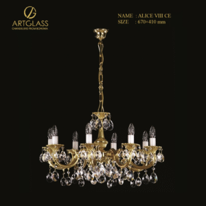 Đèn Chùm Pha Lê ALICE VIII POLISHED CE với 8 bóng đèn 40W, thiết kế sang trọng, ánh sáng pha lê rực rỡ cho phòng khách, biệt thự và không gian nội thất cao cấp.