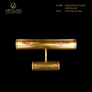 Mẫu đèn tường SERAFINA II LIGHT PATINA WL 2 bóng 40W mang đến ánh sáng dịu nhẹ, lý tưởng để chiếu sáng tranh treo tường hoặc tạo điểm nhấn cho không gian nghệ thuật.