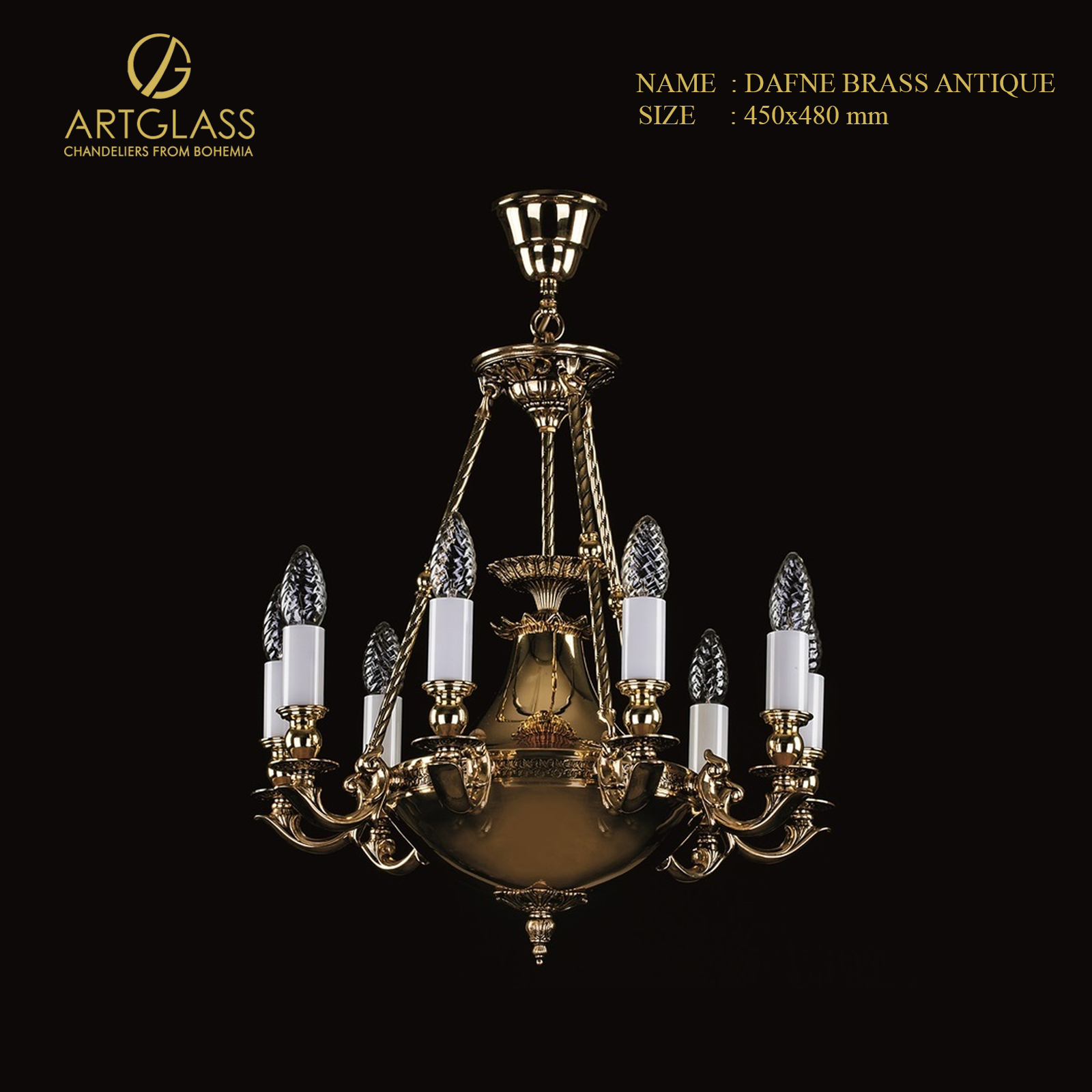 den-chum-pha-le-dafne-brass-antique-9-bong-40w Đèn chùm pha lê DAFNE BRASS ANTIQUE 9 bóng 40W bằng đồng thau mạ vàng và pha lê cao cấp, thiết kế sang trọng từ Artglass, nhập khẩu CH Séc.