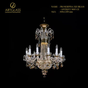 Đèn chùm pha lê PROSERPINA XII Brass Antique 8003 CE 15 bóng 40W cao cấp nhập khẩu từ CH Séc, thiết kế sang trọng bằng đồng thau mạ vàng và pha lê cao cấp.