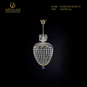 Đèn lồng pha lê VIVIEN III CHAIN CE gồm 4 bóng 40W, được chế tác từ đồng thau mạ vàng và pha lê cao cấp, mang phong cách tinh tế của thương hiệu Artglass CH Séc.