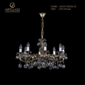 Đèn chùm pha lê ALICE VIII BRASS ANTIQUE CE 8 bóng 40W bằng đồng thau mạ vàng và pha lê cao cấp, sản xuất tại CH Séc – Artglass