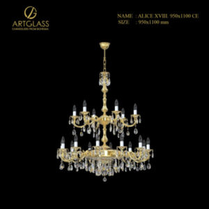 Đèn chùm pha lê cao cấp ALICE XVIII PB CE 950×1100, 18 bóng 40W, thương hiệu Artglass, thiết kế sang trọng cho phòng khách và biệt thự – sản xuất tại CH Séc