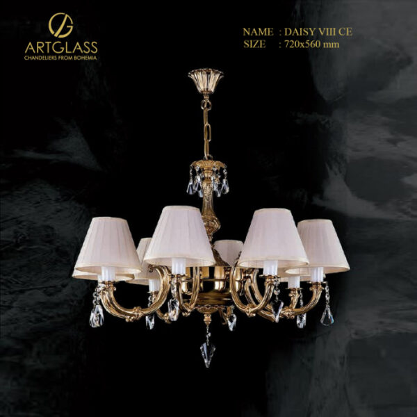 Đèn chùm pha lê DAISY VIII CE POLISHED CH041 cao cấp, thiết kế tinh tế với 8 bóng đèn 40W, chất liệu đồng thau mạ vàng kết hợp pha lê sang trọng, phù hợp chiếu sáng và trang trí không gian nội thất hiện đại.