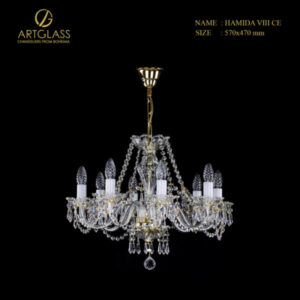 Đèn chùm pha lê HAMINDA VIII CE chính hãng Artglass, thiết kế tinh xảo với 8 bóng đèn sáng rực, chất liệu pha lê cao cấp tôn vinh vẻ đẹp cổ điển và quý phái.