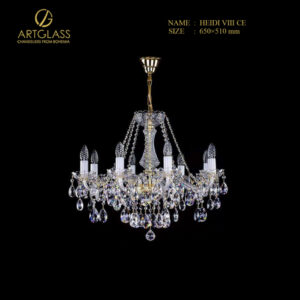 Mẫu đèn chùm pha lê Artglass HEIDI VIII CE 8 bóng 40W, đường kính 650mm, chiều cao 510mm, ánh sáng lộng lẫy, điểm nhấn cho không gian nội thất cao cấp.