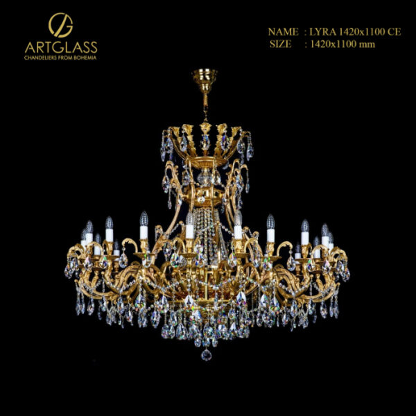 den-chum-pha-le-lyra-1420x1100-polished-ce Đèn Pha Lê LYRA 1420×1100 POLISHED CE 21 bóng đèn, khung đồng thau mạ vàng sang trọng, hạt pha lê cao cấp phản chiếu ánh sáng rực rỡ cho không gian biệt thự.