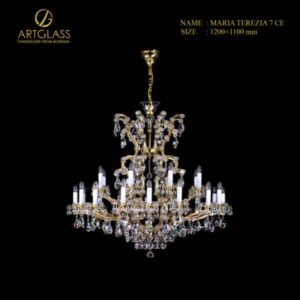 Đèn chùm pha lê MARIA TEREZIA 7 CE chính hãng Artglass Tiệp Khắc, thiết kế 2 tầng lộng lẫy theo phong cách hoàng gia Maria Terezia với 25 bóng đèn và các tay đèn bọc pha lê cao cấp trên khung đồng thau mạ vàng.
