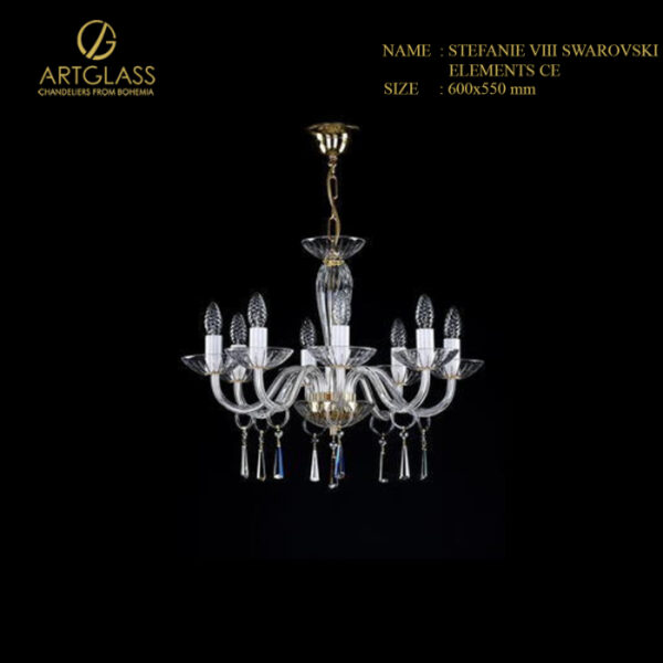 den-chum-pha-le-stefanie-viii-swarovski-elements Đèn chùm pha lê STEFANIE VIII SWAROVSKI ELEMENTS 8 bóng đèn, thiết kế đồng thau mạ vàng sang trọng kết hợp pha lê cao cấp Swarovski, phù hợp trang trí phòng khách và không gian cao cấp.