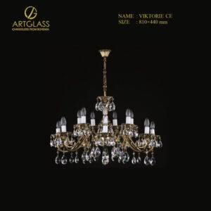 Đèn chùm pha lê cao cấp Artglass VIKTORIE BRASS ANTIQUE CE 16 bóng, làm từ đồng thau mạ vàng và pha lê trong suốt, tạo điểm nhấn quý phái cho không gian nội thất.