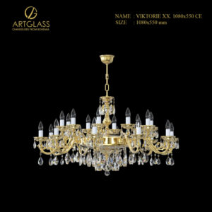 Sản phẩm đèn chùm pha lê VIKTORIE XX 1080x550 POLISHED CE, 20 bóng đèn, nhập khẩu từ CH Séc, mang phong cách cổ điển châu Âu, tôn lên sự sang trọng của không gian sống.
