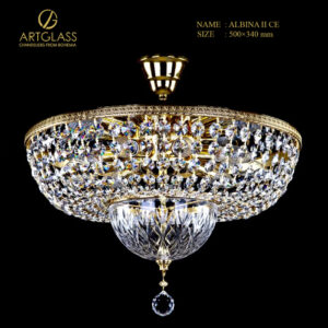 Đèn pha lê trang trí ALBINA II CE phản chiếu ánh sáng rực rỡ qua từng viên pha lê Bohemia, lý tưởng cho phòng khách, sảnh hoặc không gian sang trọng.