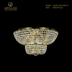 Mẫu đèn lồng pha lê Artglass GEENA DIA 600 CE nhập khẩu từ CH Séc, đường kính 600mm, cao 350mm, cấu trúc nhiều tầng pha lê trong suốt, mang đến vẻ đẹp tinh tế và đẳng cấp cho nội thất.
