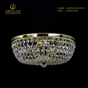 Mẫu đèn lồng pha lê Artglass GERTA DIA 450 CE được chế tác tại CH Séc, đường kính 450mm, cao 210mm, gồm 6 bóng 40W, tạo điểm nhấn tinh tế cho trần nhà và phòng khách.