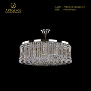 Đèn thả pha lê ốp trần Artglass Persida Nickel CE, phiên bản khung đồng mạ nickel màu bạc hiện đại, kết hợp mành pha lê Tiệp Khắc lấp lánh.