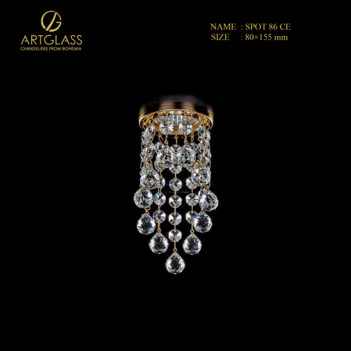 den-op-tran-pha-le-spot-86-ce Đèn ốp trần pha lê SPOT 86 CE thiết kế dạng đèn spotlight tròn với đế đèn bằng đồng mạ vàng và các chuỗi pha lê hình quả cầu tạo hình thác nước.