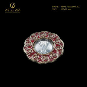 Đèn ốp trần SPOT 52 RED GOLD thiết kế dạng đèn spotlight âm trần, có khung tròn bằng đồng mạ vàng và viền ngoài trang trí hoa văn màu đỏ và vàng.