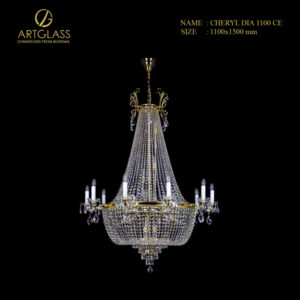 Đèn thả pha lê CHERYL DIA 1100 CE chính hãng Artglass (CH Séc), đường kính 1100mm, cao 1500mm, gồm 23 bóng đèn 40W.