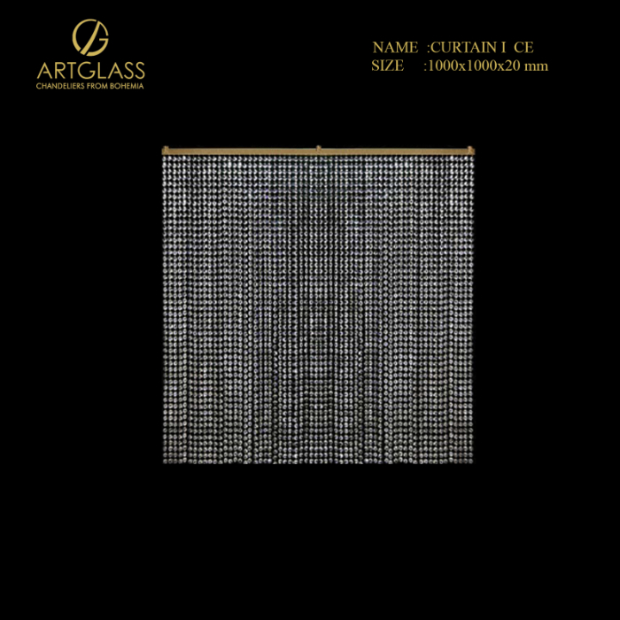 den-tha-pha-le-curtain-i-ce Đèn thả pha lê CURTAIN I CE chính hãng Artglass (CH Séc), dài 1000mm, cao 1000mm, gồm 5 bóng đèn 35W G9, chất liệu đồng thau mạ vàng.