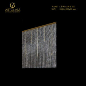 Đèn thả pha lê CURTAIN II CE chính hãng Artglass (CH Séc), dài 1000mm, cao 1000mm, gồm 5 bóng đèn 35W G9, chất liệu đồng thau mạ vàng.
