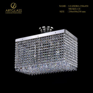 Mẫu đèn ốp trần pha lê LEANDRA 250x450 NICKEL CE, lựa chọn hiện đại cho phòng khách, phòng ngủ hoặc bàn ăn có trần thấp.