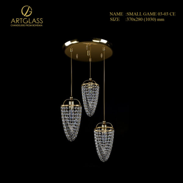 Đèn thả pha lê SMALL GAME 03-03 CE chính hãng Artglass (CH Séc), bộ gồm 3 bóng đèn 40W và đế đèn đường kính 370mm.