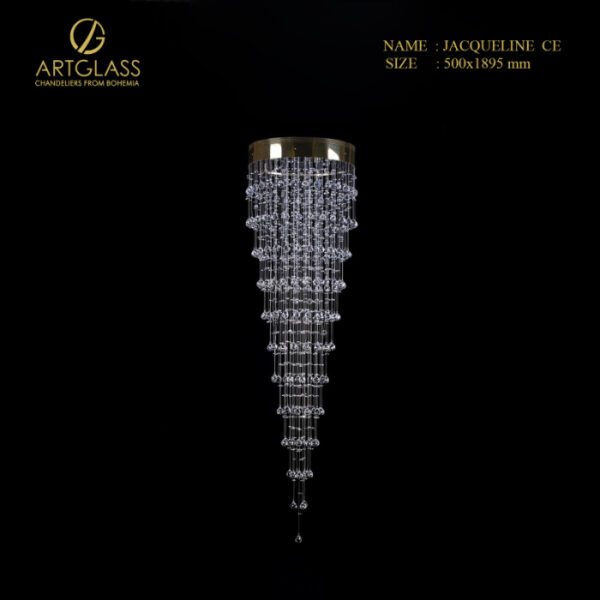 Đèn thả thông tầng pha lê JACQUELINE CE chính hãng Artglass (CH Séc), đường kính 500mm, cao 1890mm, gồm 4 bóng đèn 35W.