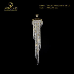 Đèn thả thông tầng pha lê SPIRAL 300x1200 BALLS CE chính hãng Artglass (CH Séc), đường kính 300mm, cao 1200mm, gồm 8 bóng đèn 40W.