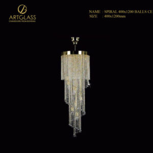 Đèn thả thông tầng pha lê SPIRAL 400x1200 BALLS CE chính hãng Artglass (CH Séc), đường kính 400mm, cao 1200mm, gồm 12 bóng đèn 40W.