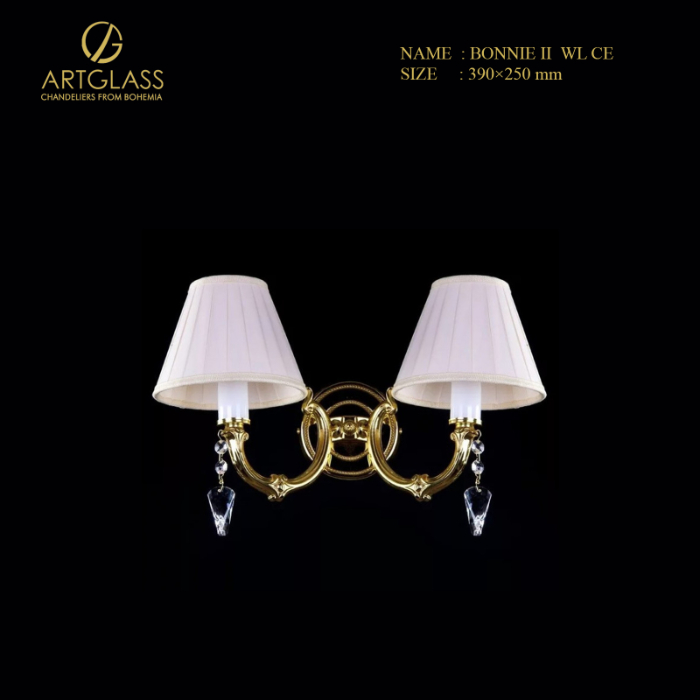 den-tuong-pha-le-bonnie-ii-polished-ce Đèn tường pha lê BONNIE II POLISHED CE CH041 hai bóng 40W thiết kế cổ điển với chụp đèn vải cao cấp và khung đồng thau mạ vàng, điểm nhấn pha lê tinh xảo mang đến vẻ đẹp sang trọng cho không gian nội thất.