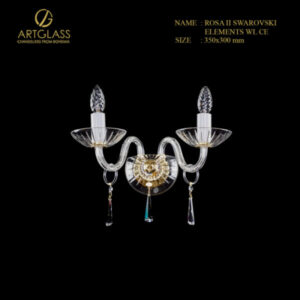 Mẫu đèn tường pha lê ROSA II SWAROVSKI ELEMENTS WL CE, thiết kế tinh tế với tay đèn pha lê trong suốt, mang lại vẻ đẹp sang trọng cho phòng khách hoặc phòng ngủ hiện đại.