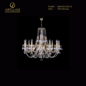 Đèn chùm pha lê ARIANA XII CE chính hãng Artglass Tiệp Khắc, thiết kế cổ điển với 12 bóng nến trên khung đồng thau mạ vàng và các dải pha lê cao cấp.
