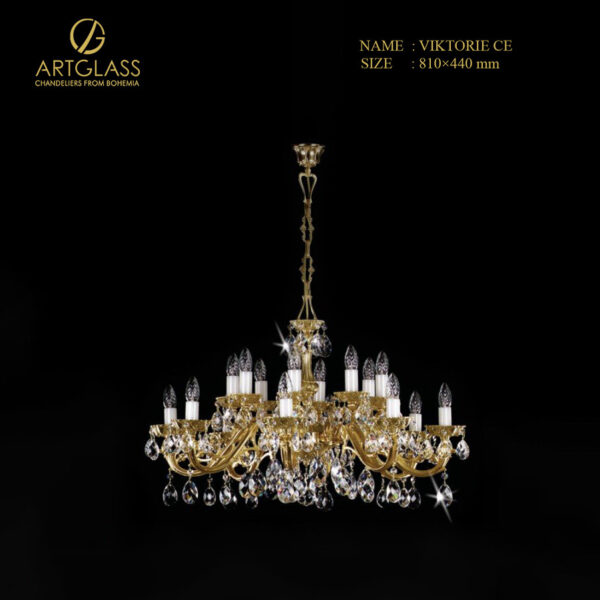 den-chum-pha-le-viktorie-polished-ce Đèn Chùm Pha Lê VIKTORIE POLISHED CE chính hãng Artglass (Tiệp Khắc), thiết kế hai tầng lộng lẫy với 16 bóng nến, khung kim loại vàng đồng và pha lê cao cấp, lý tưởng cho sảnh lớn hoặc biệt thự.